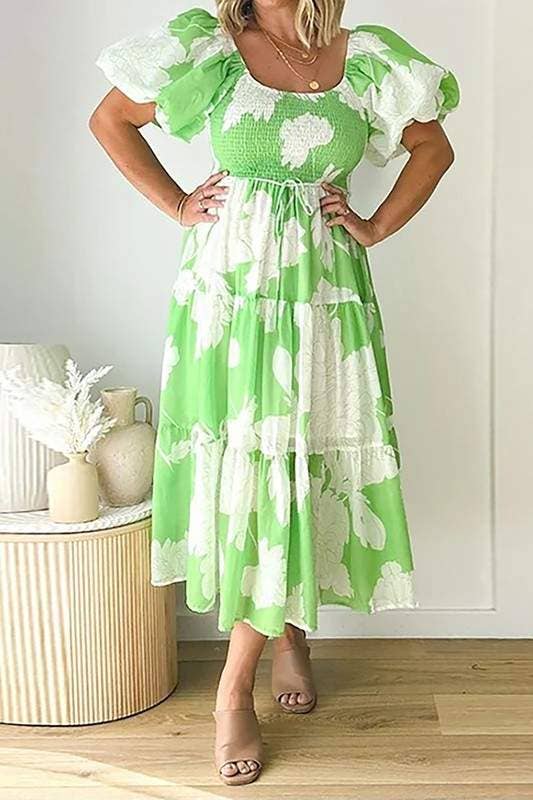 Vestido floral con mangas abullonadas