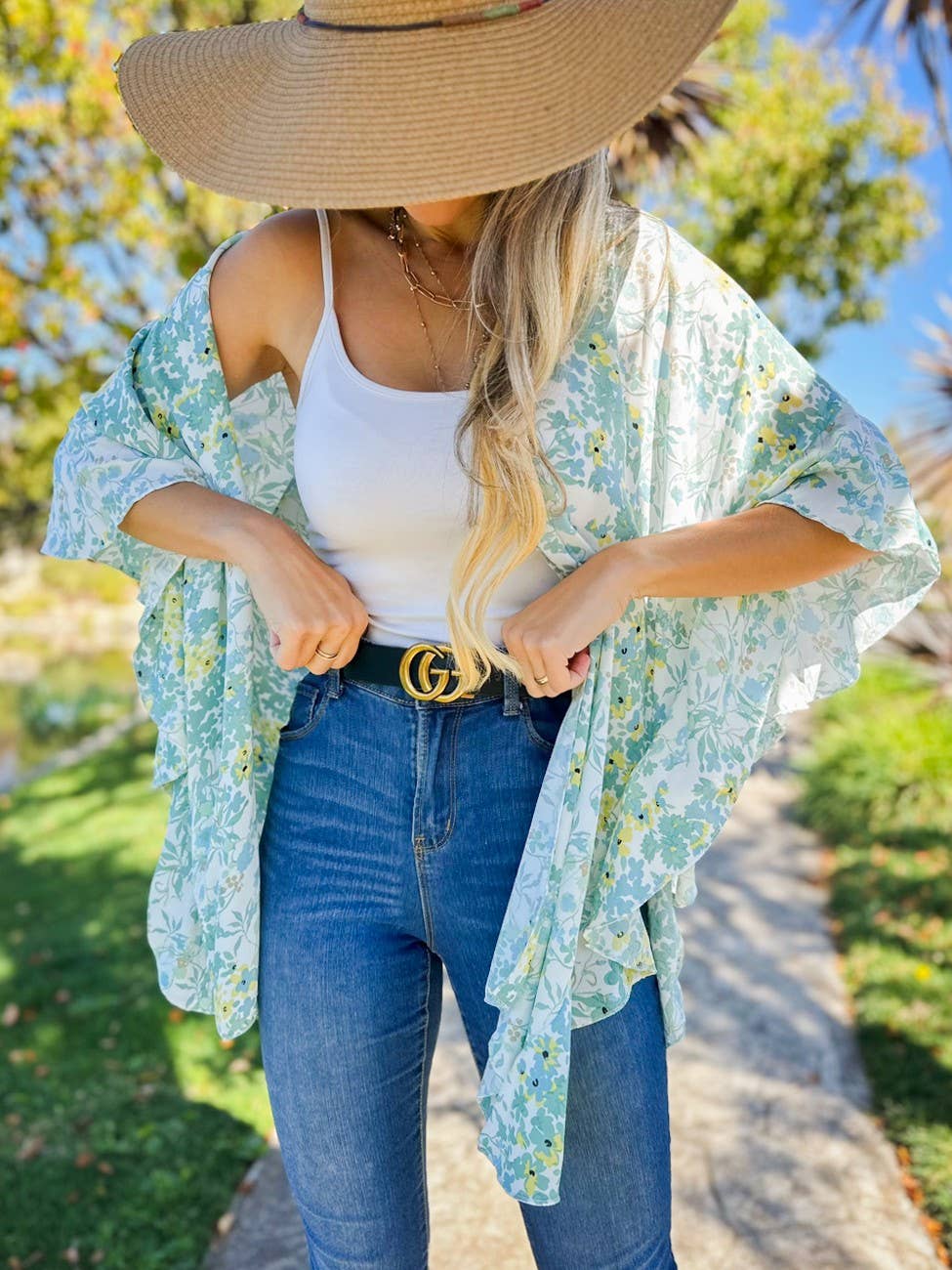 Kimono de chifón floral con volantes – Capa ligera para el verano