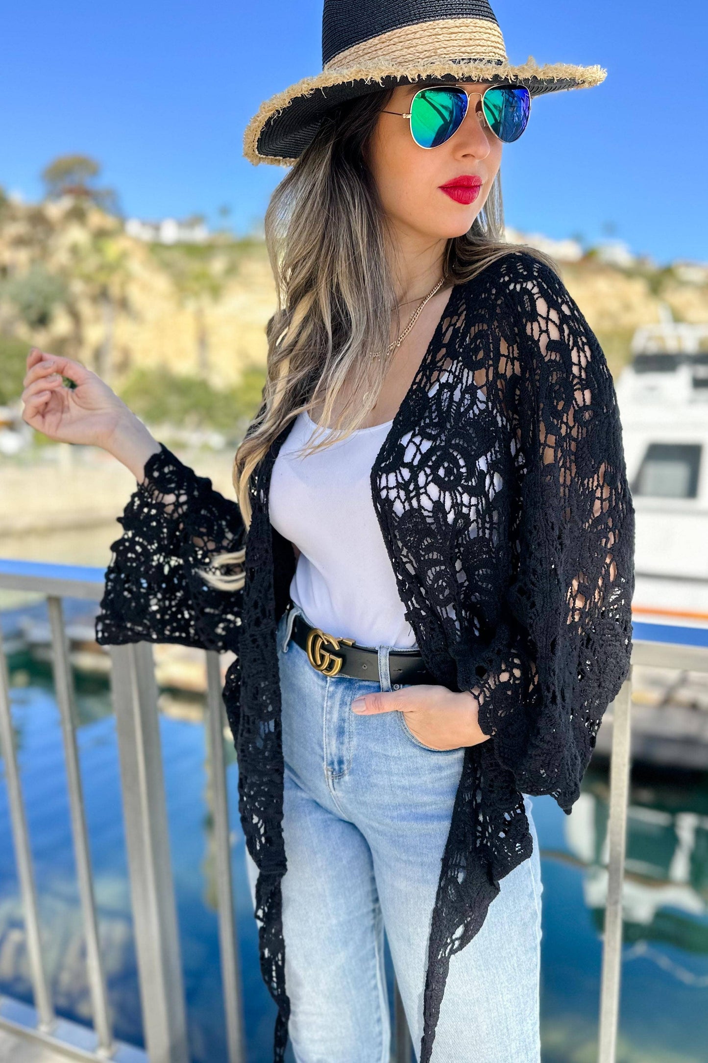 Cárdigan de crochet con lazo — Superventas boho para capas de verano