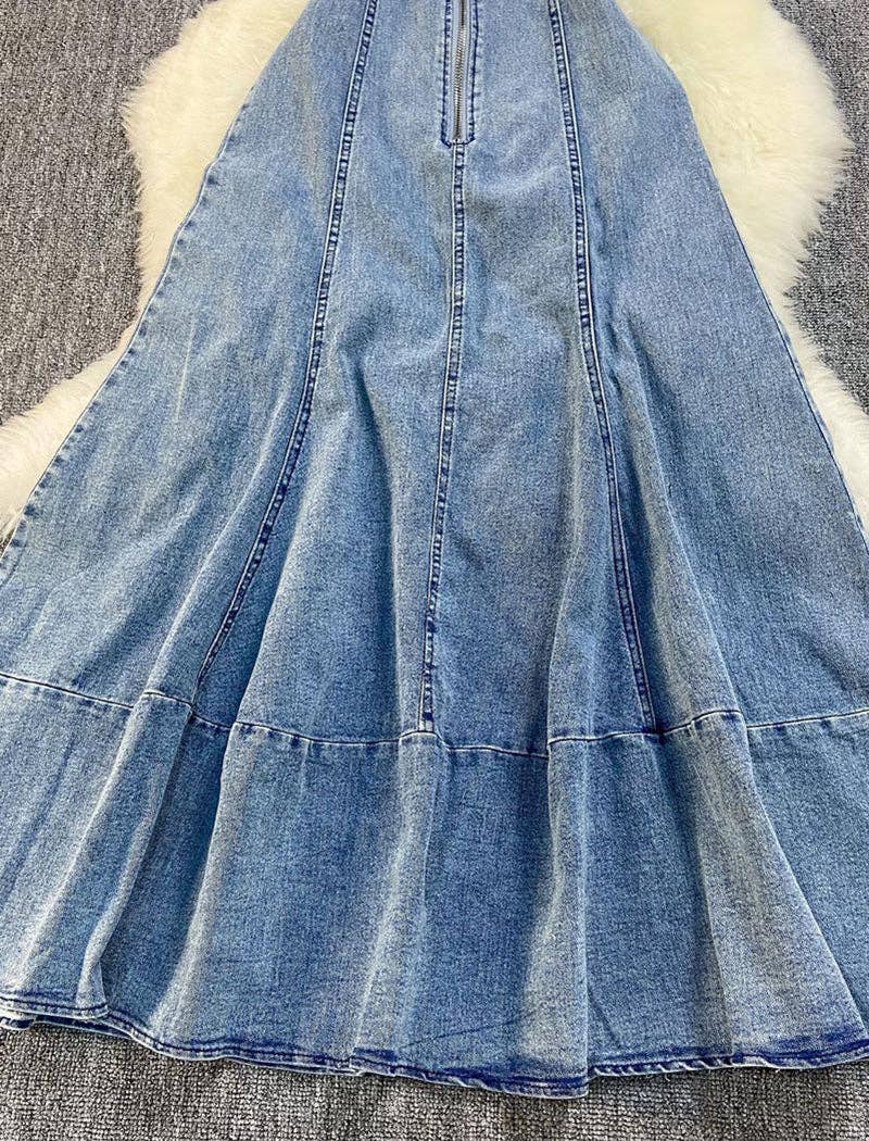 Vestido midi de mezclilla con cremallera y espalda