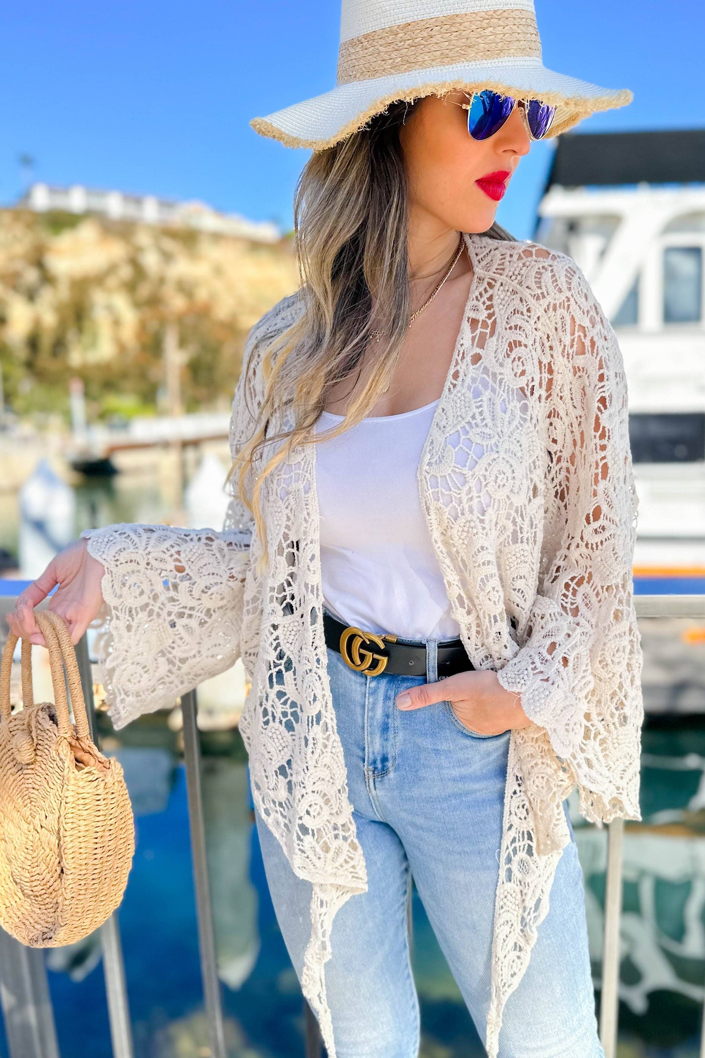 Cárdigan de crochet con lazo — Superventas boho para capas de verano