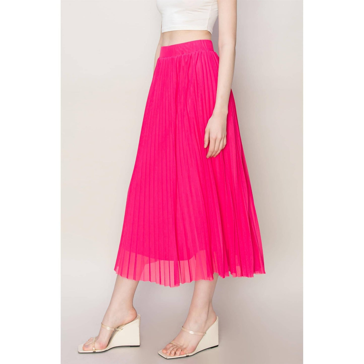 Falda plisada de malla de talle alto
