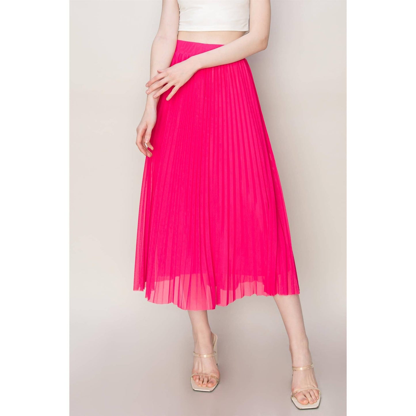 Falda plisada de malla de talle alto