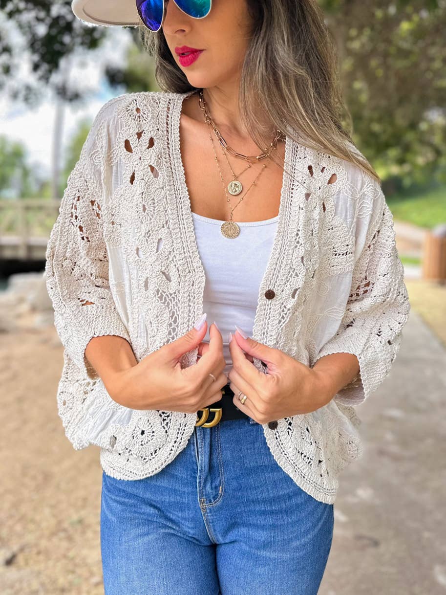 Ivory Lace Crochet Cardigan – Boutique Bestseller for Layering