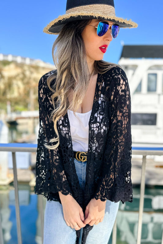 Cárdigan de crochet con lazo — Superventas boho para capas de verano