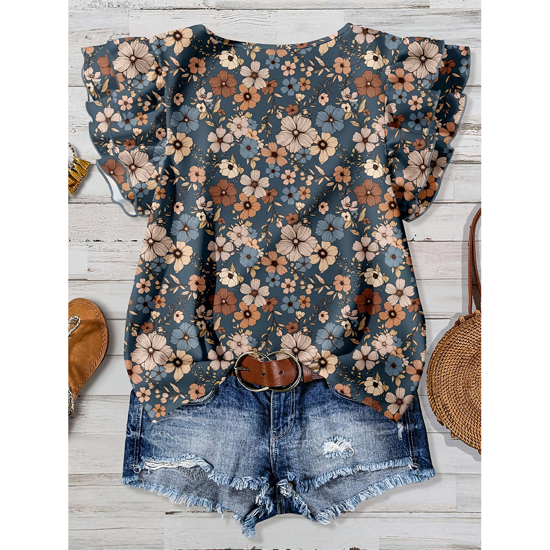 Camiseta Casual de Manga Corta con Estampado Floral de Verano ZK4100