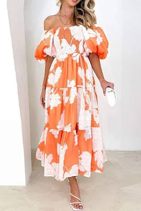 Vestido floral con mangas abullonadas