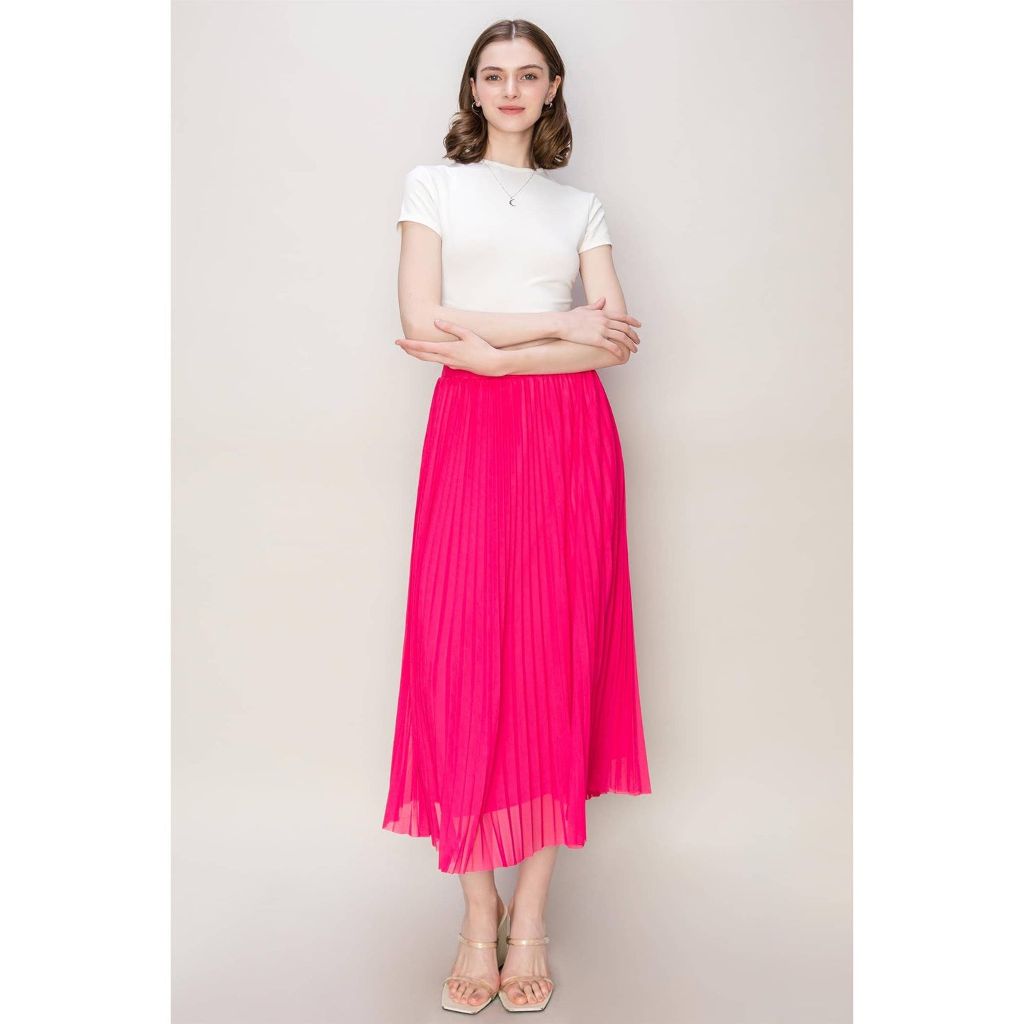 Falda plisada de malla de talle alto