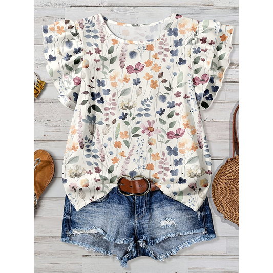 Camiseta Casual de Manga Corta con Estampado Floral de Verano ZK4100