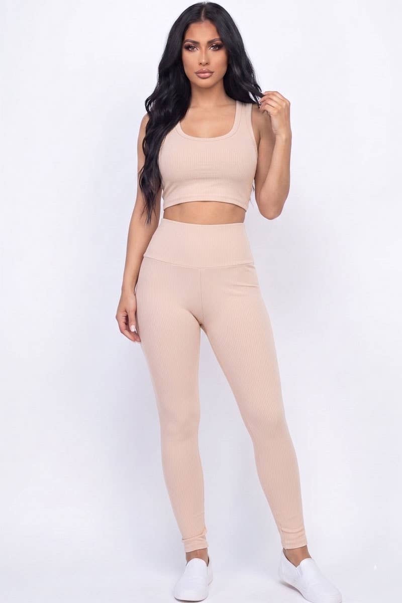 Conjunto de top corto acanalado y leggings
