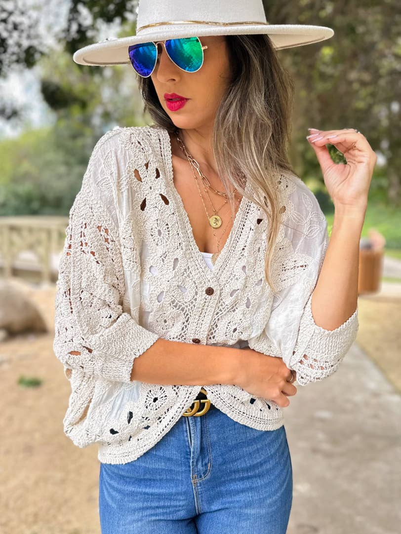 Ivory Lace Crochet Cardigan – Boutique Bestseller for Layering