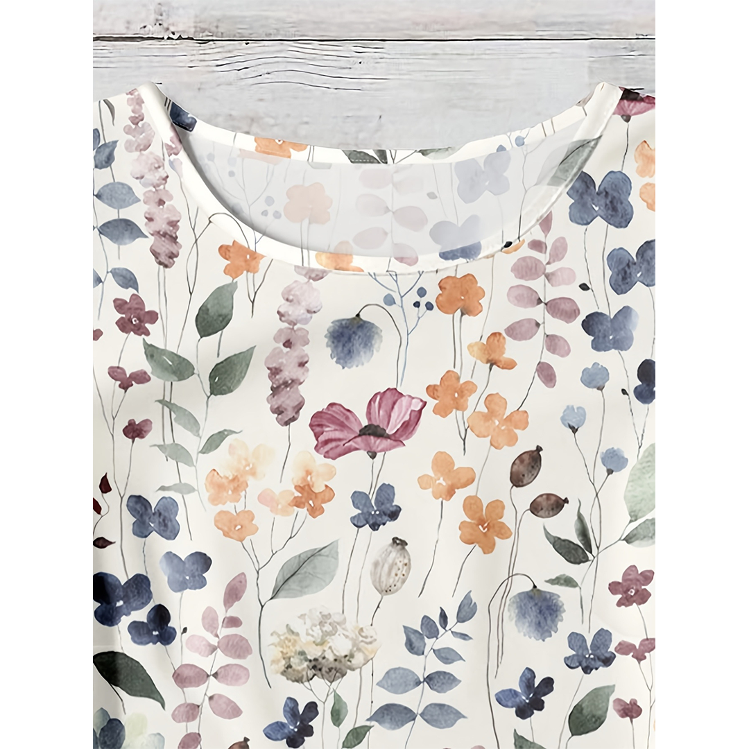 Camiseta Casual de Manga Corta con Estampado Floral de Verano ZK4100