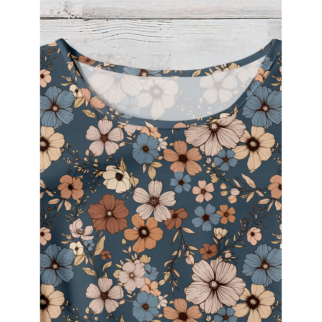 Camiseta Casual de Manga Corta con Estampado Floral de Verano ZK4100