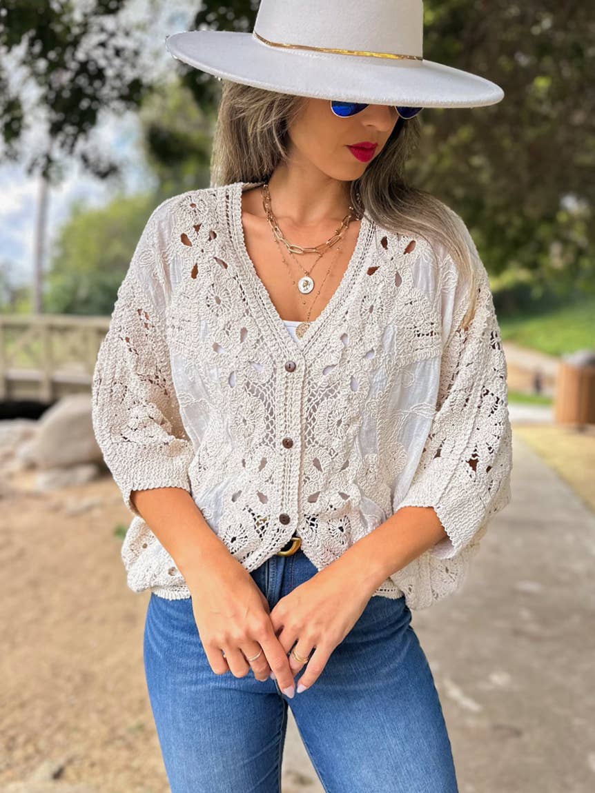 Ivory Lace Crochet Cardigan – Boutique Bestseller for Layering