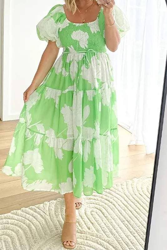 Vestido floral con mangas abullonadas