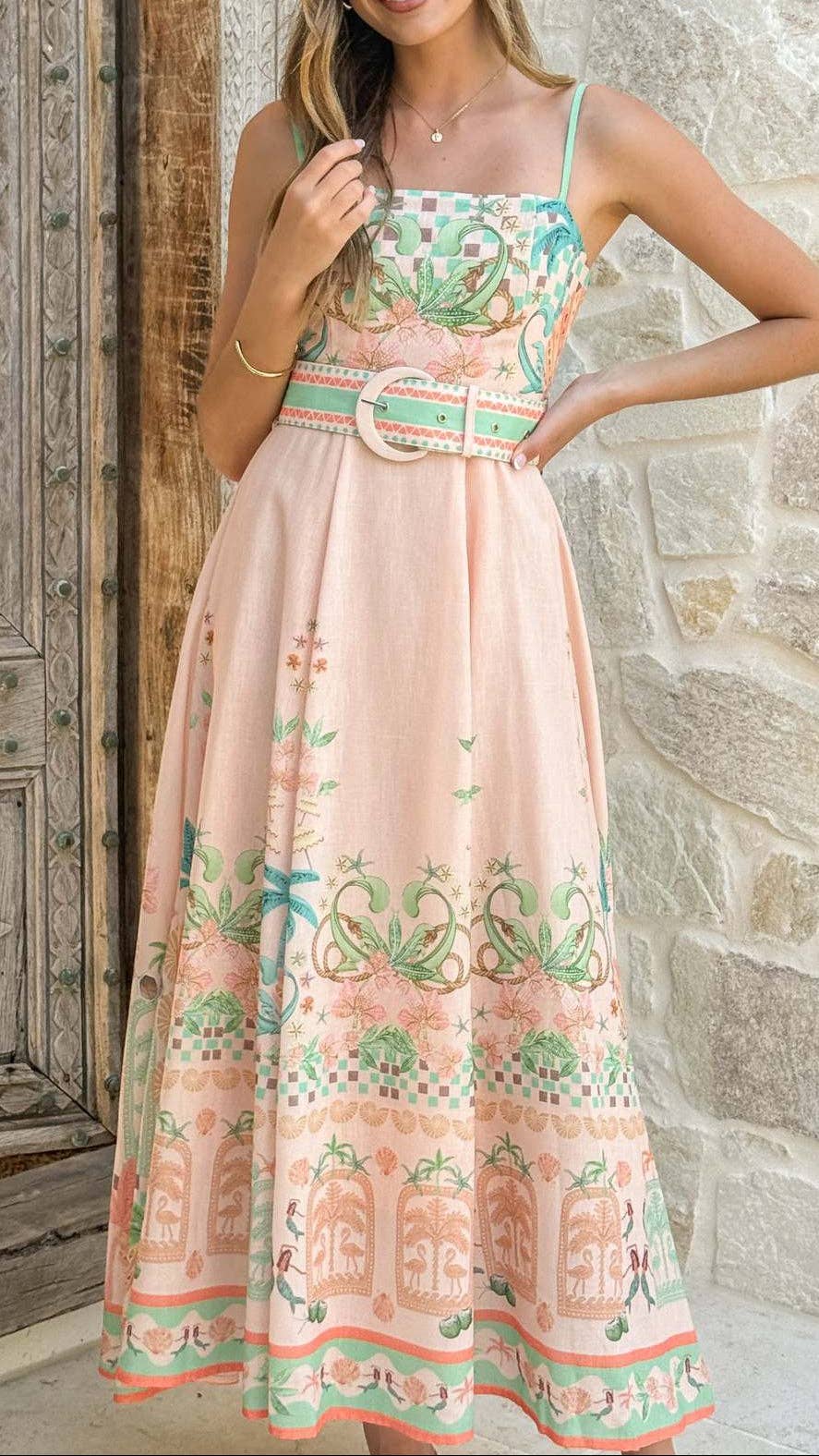 Vestido maxi de lino sin mangas con estampado floral para mujer