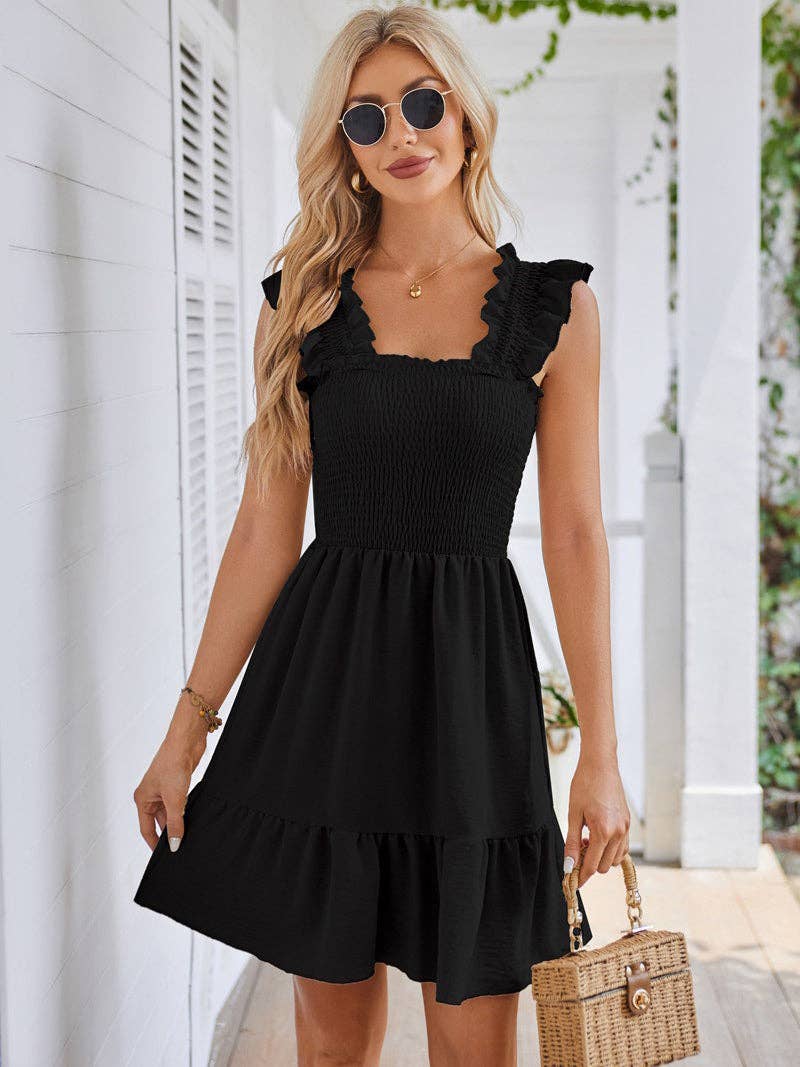Vestido fruncido con mangas fruncidas